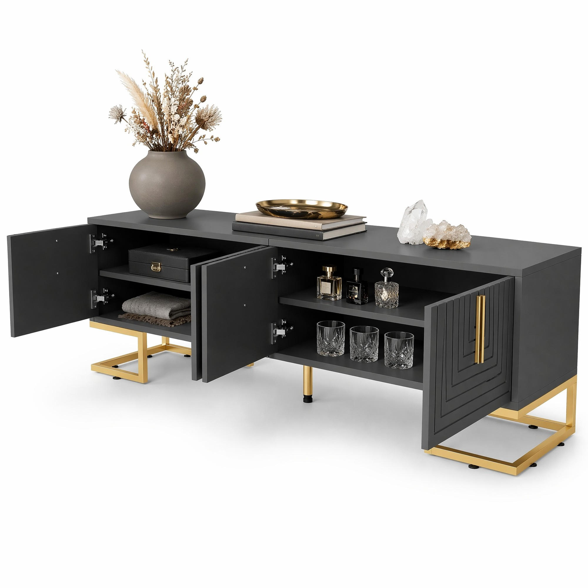 TV-LOWBOARD aus Spanplatte 170x40x45,5 cm Grauschwarz mit 4 Türen und verstellbaren Füßen - Grau, Holzwerkstoff (170/45.5/40cm) - IVMEU