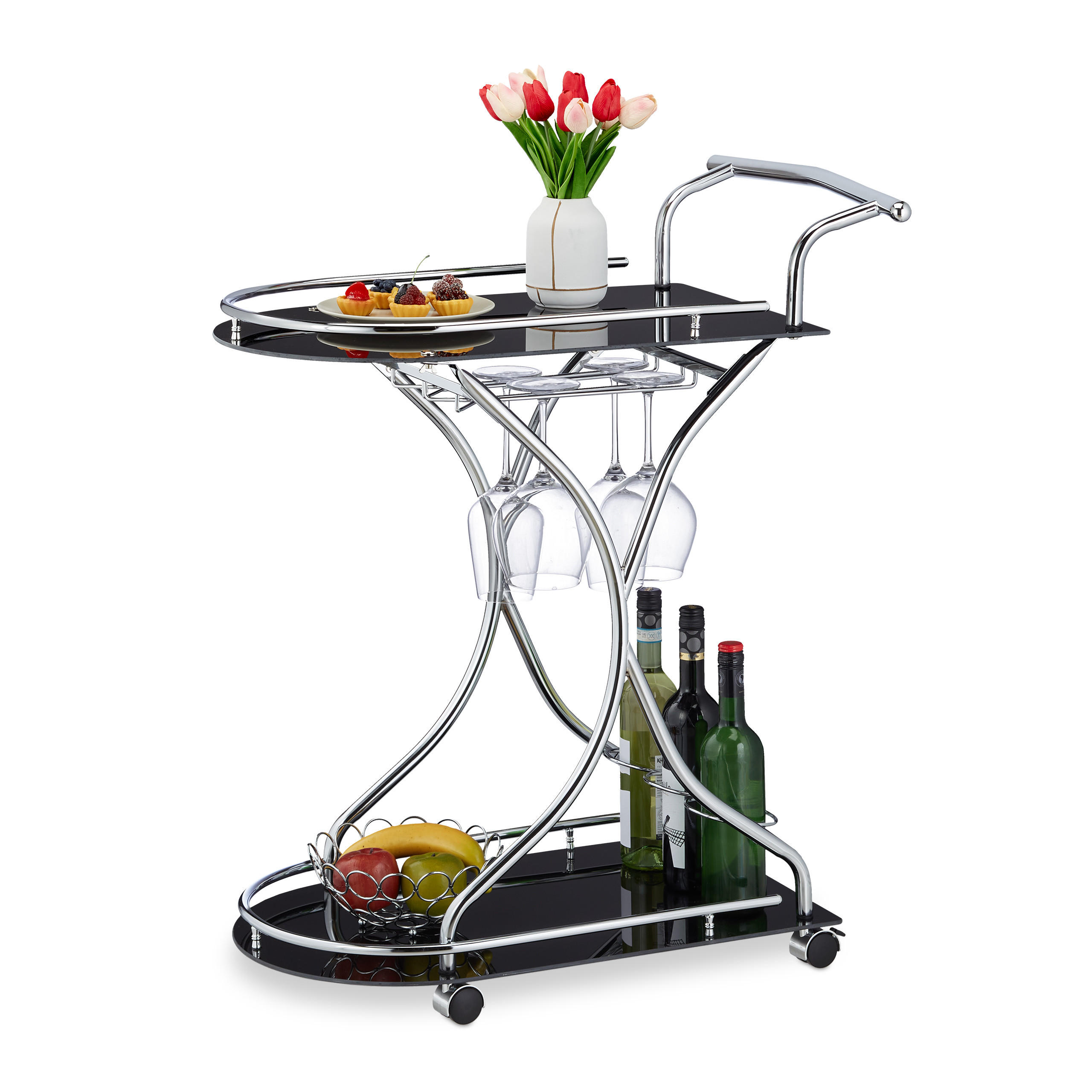 SERVIERWAGEN - Multicolor, Glas/Metall (76/88/49cm) - Relaxdays
