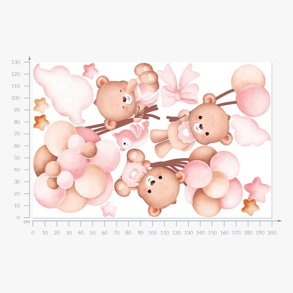 WANDAUFKLEBER 130x200cm - Teddybären mit Luftballons - Multicolor, Kunststoff (130/200/0.1cm) - Wallfluent