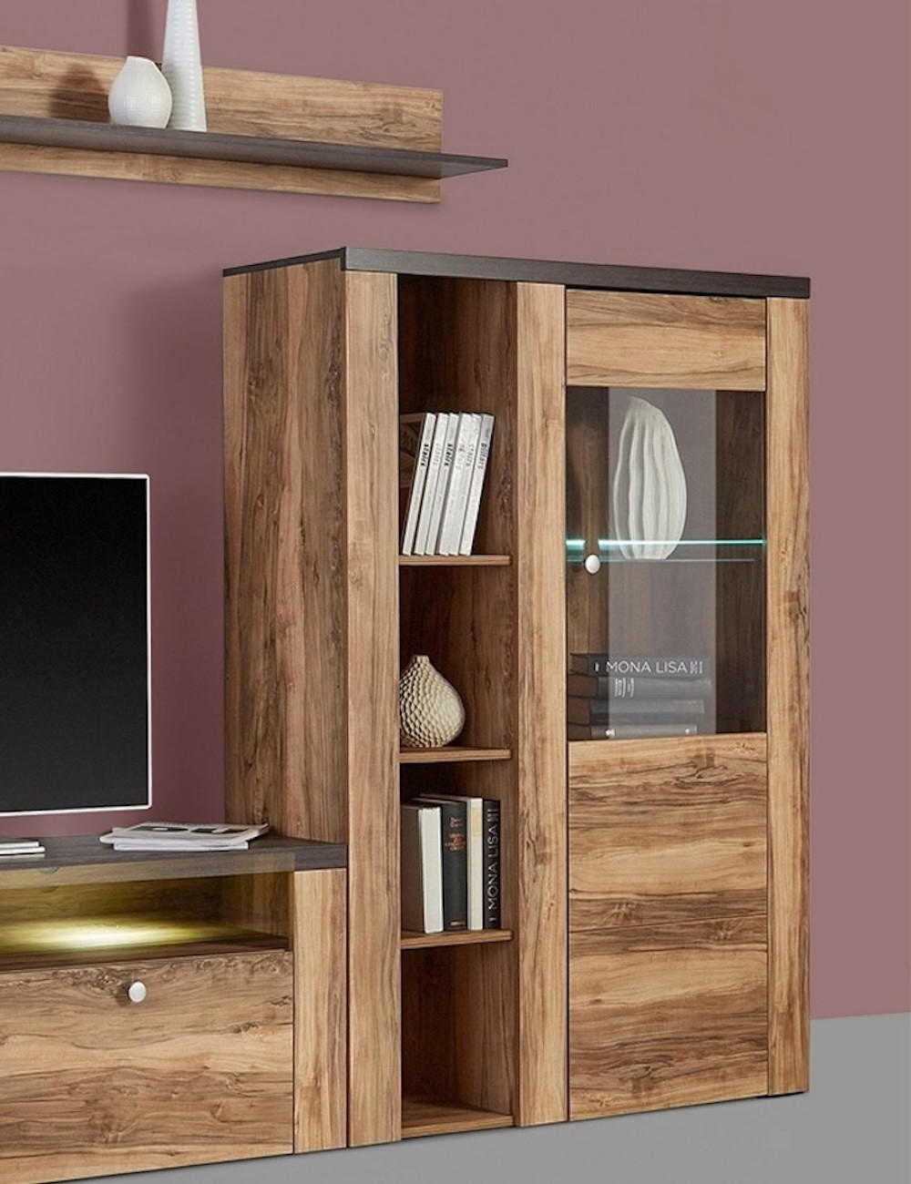 VITRINE Larona Satin Nussbaumfarben / Darkwood 100 / 37 /145cm - Dunkelbraun/Braun, Holz/Holzwerkstoff (100/145/37cm) - Feldmann-Wohnen