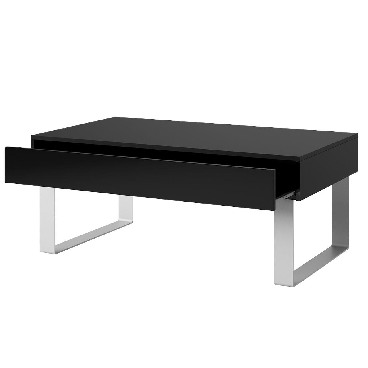 COUCHTISCH Bird Schwarz, mit Schublade - Silberfarben/Schwarz, Holzwerkstoff (63/110/45cm) - Bettso