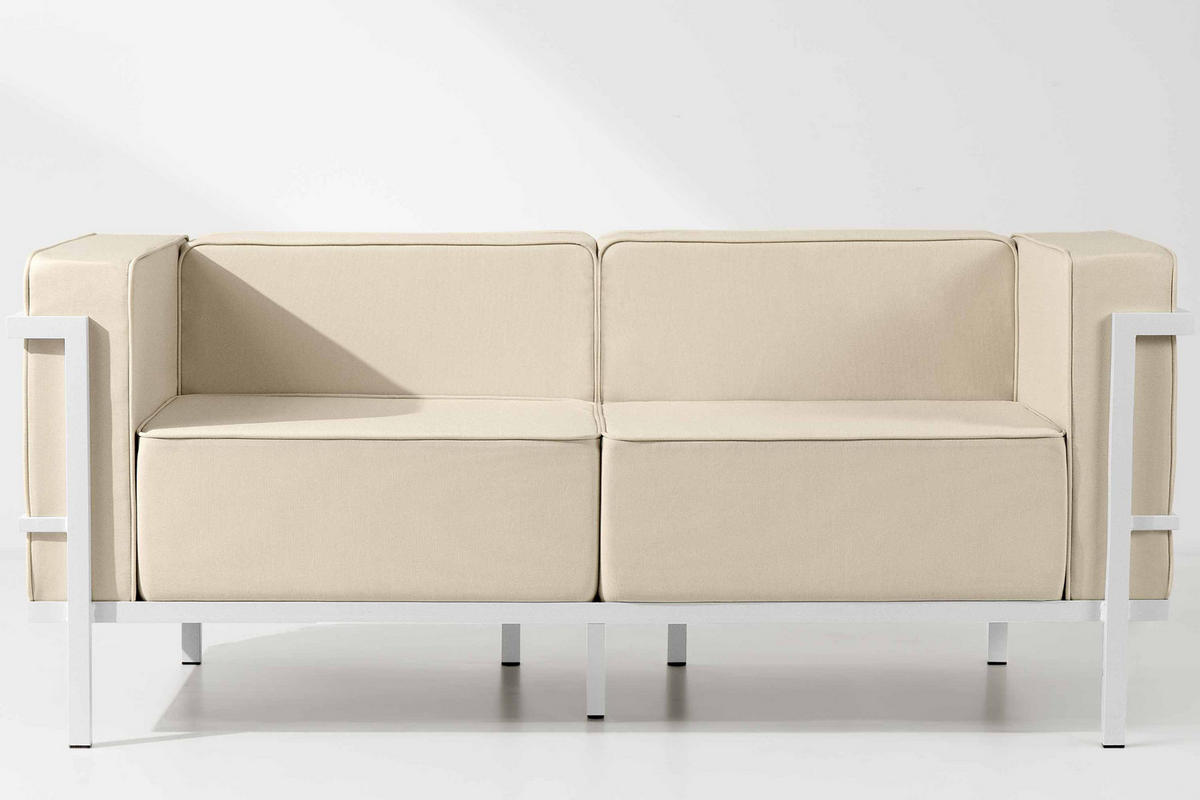 GARTENSOFA TRIGLO 2-Personen, Stahlrahmen, Modern, Weiß/Cremeweiß - Creme/Weiß, Textil/Metall (164/70/69cm) - KONSIMO®