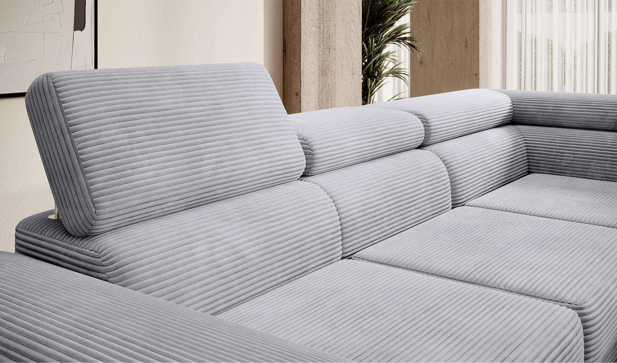 ECKSOFA Stevil Hellgrau Cordbezug - Silberfarben/Hellgrau, Textil/Metall (275/203cm) - Selsey