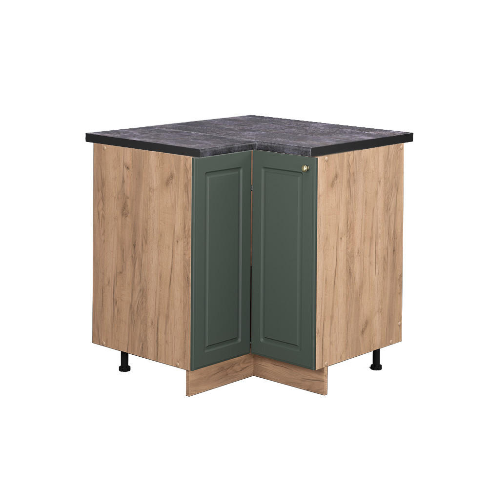 ECKUNTERSCHRANK Fame-Line Grün-Gold Landhaus 80.5 cm, AP Anthrazit - Eiche Wotan/Grün, Holzwerkstoff (80.5/82/60cm) - Vicco