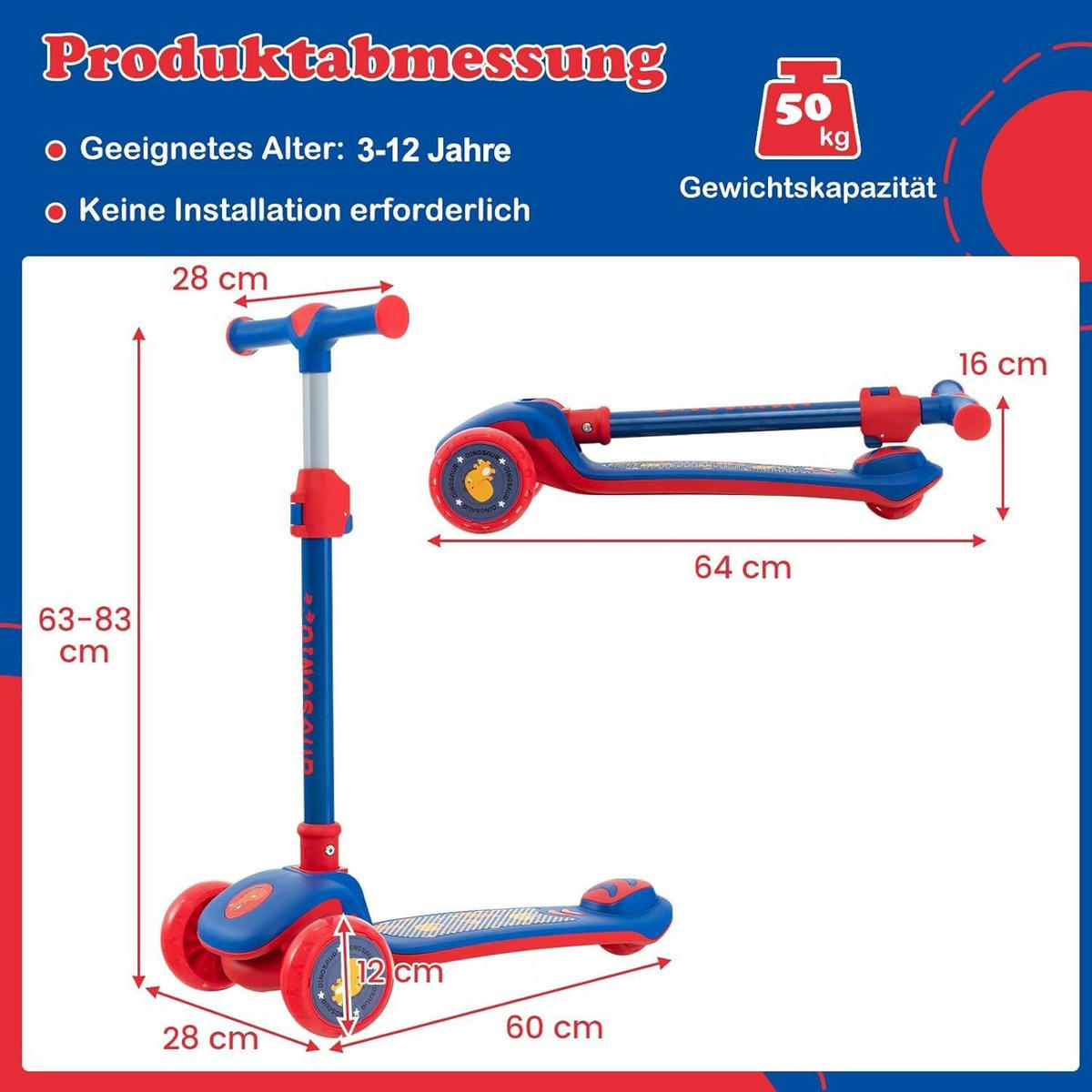 ROLLER 83cm Blau - Blau, Kunststoff (28/83/60cm) - COSTWAY