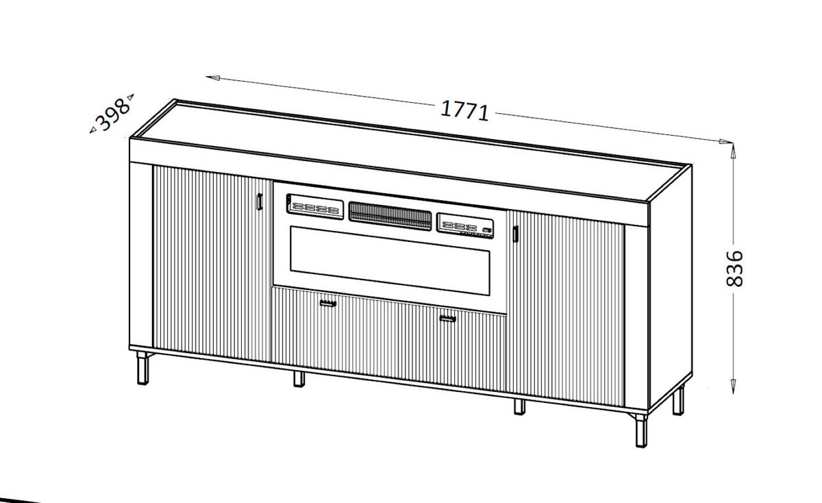 KOMMODE mit Kamin Mossa Weiß, Zweitürige Kommode mit Schubladen und LED - Schwarz/Weiß, Holzwerkstoff (177/84/40cm) - Bettso