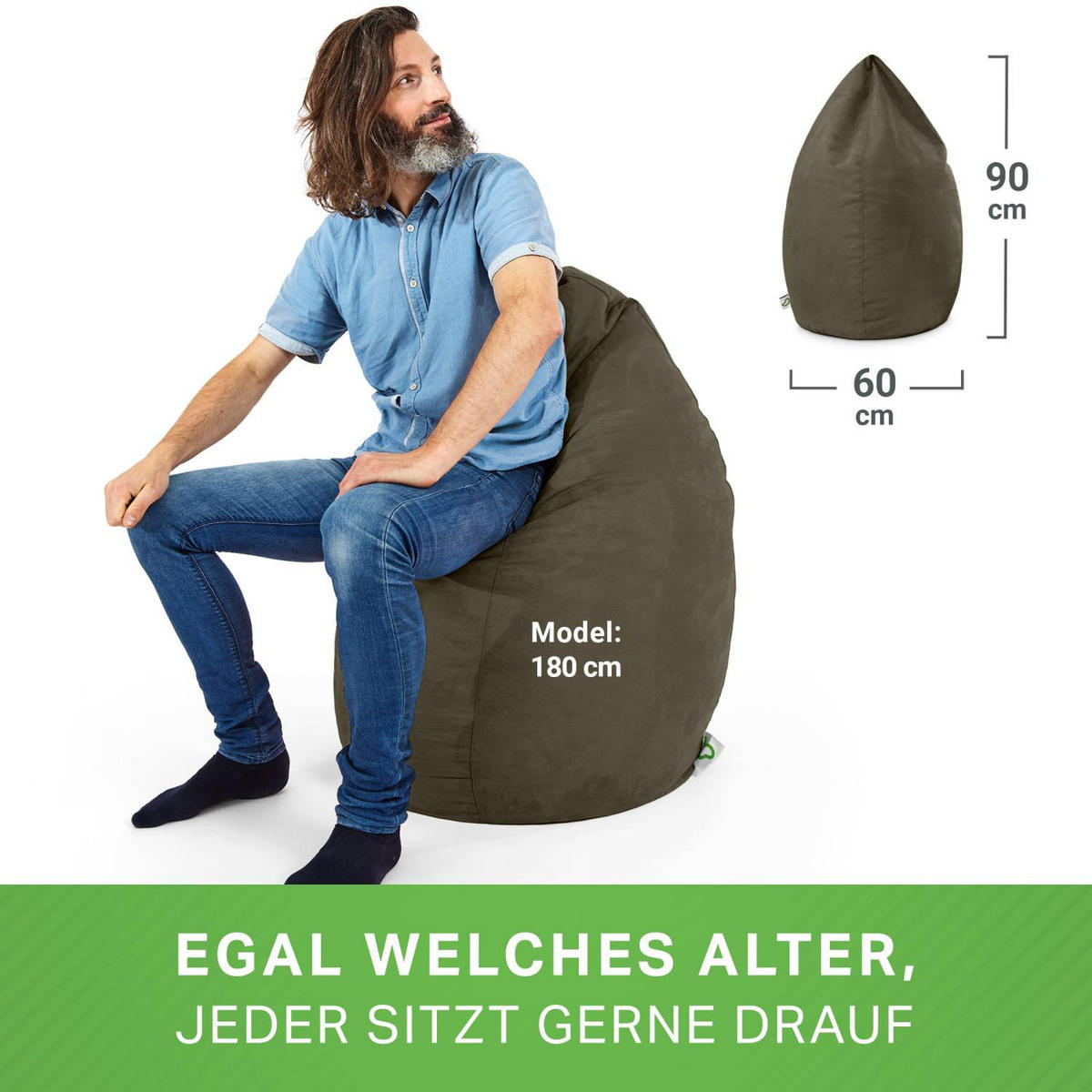 SITZSACK "Drop" 60x60x90cm - 220L - Beige, Textil (60/90/60cm) - Green Bean