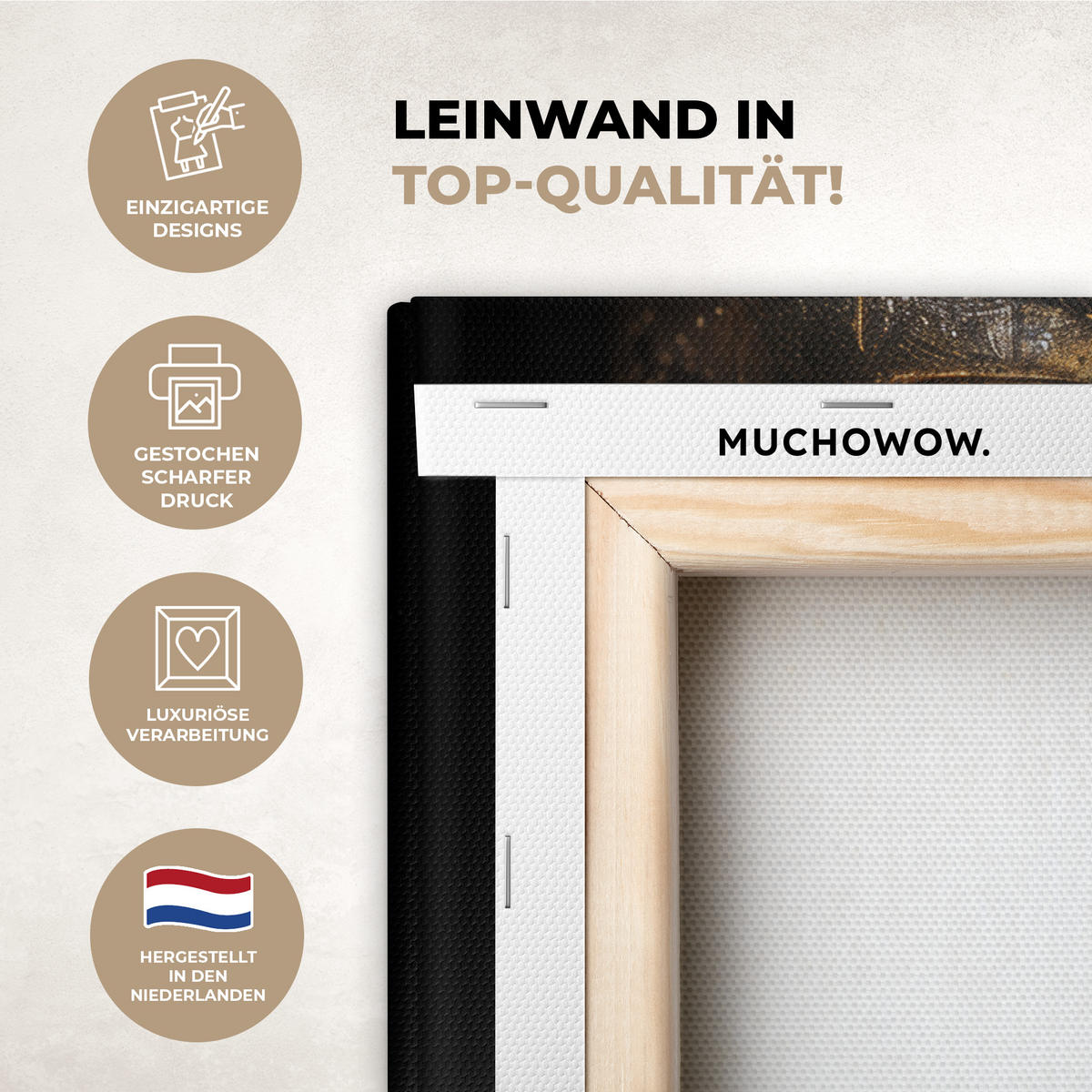 LEINWANDBILD Frau - Gold - Porträt - Schwarz-Weiß - Luxus Gemälde 60x40 cm - Hellblau, Textil (60/40cm) - MuchoWow