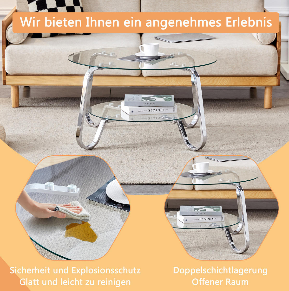COUCHTISCH 80/80/45 cm silber aus Metall mit 2 Ebenen - Silberfarben, Metall (80/80/45cm) - OKWISH