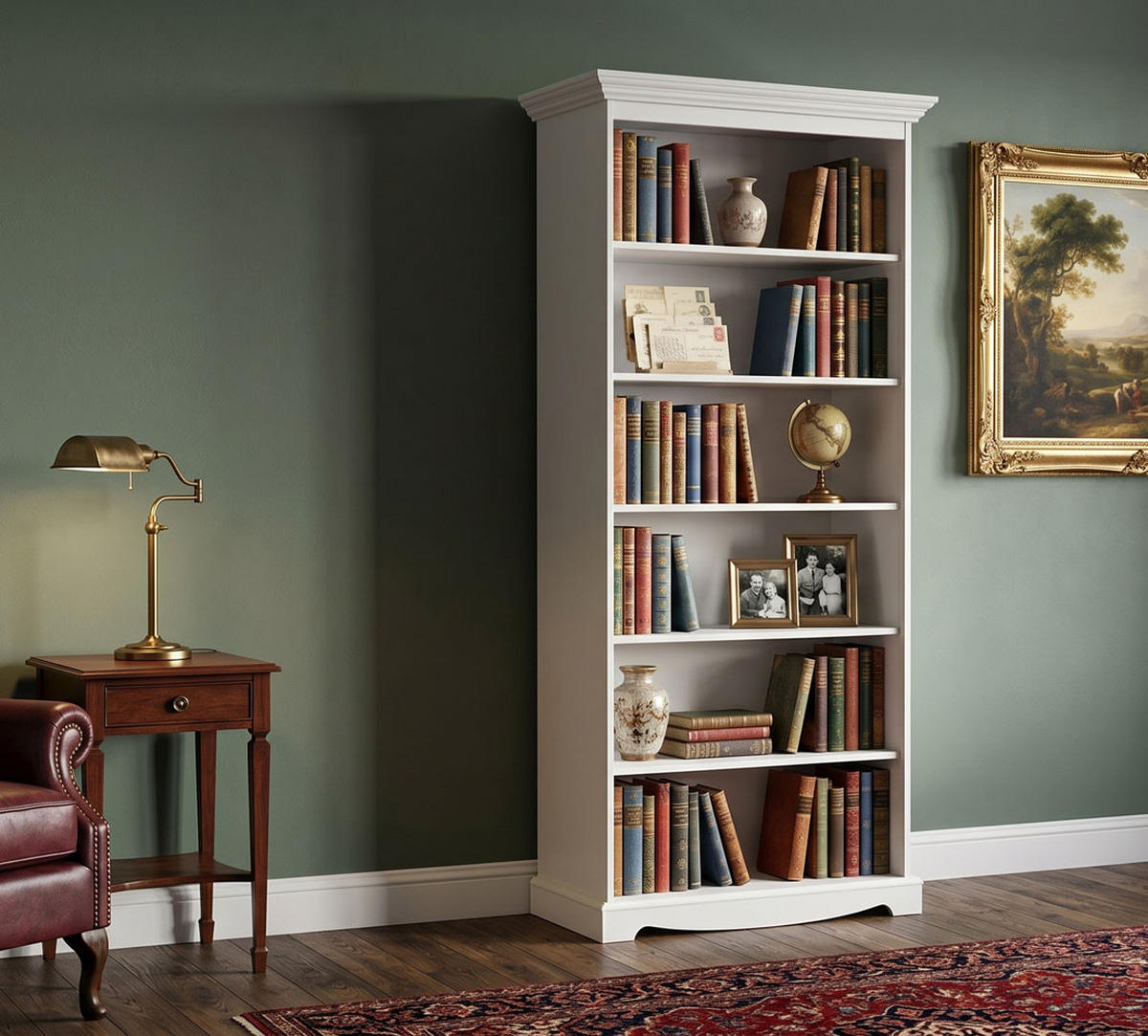 BÜCHERREGAL Belluno Elegante Kiefer weiß (RAL9010) lackiert 89 / 44 / 190cm - Weiß, Holz (89/190/44cm) - Feldmann-Wohnen
