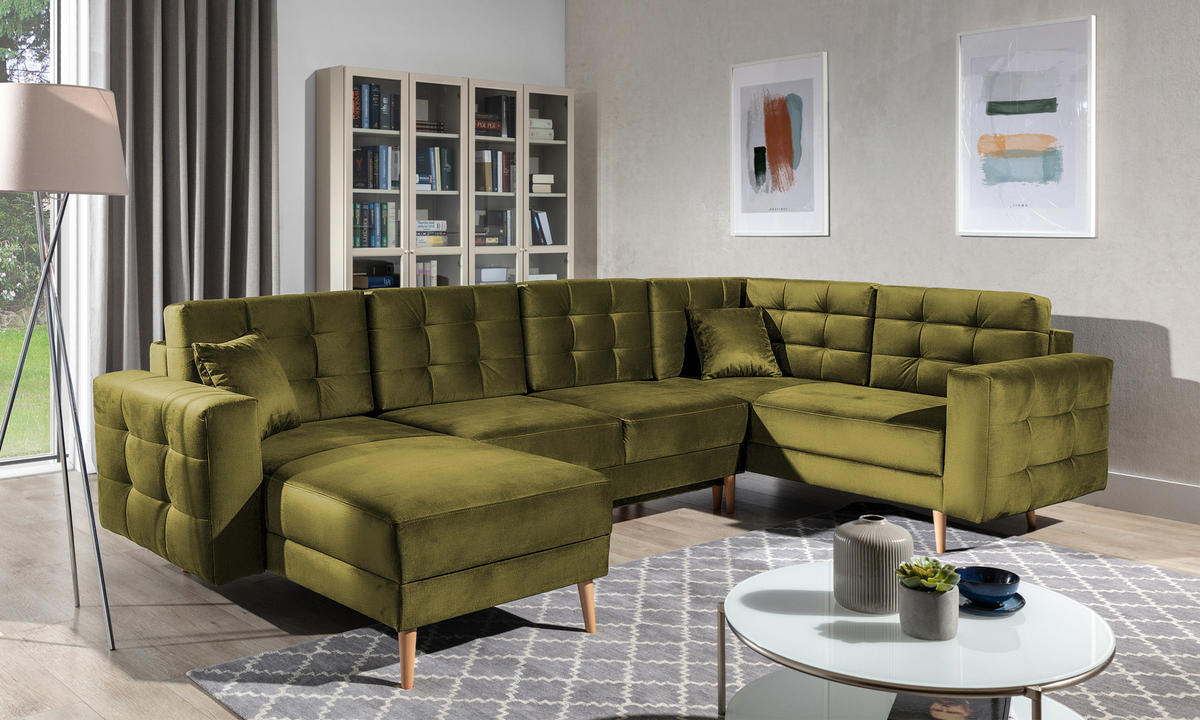 ECKSOFA Asgard U 202/326 cm Grün Monolit 38 - Apfelbaumfarben/Grün, Holz/Textil (326/93/202cm) - Eltap