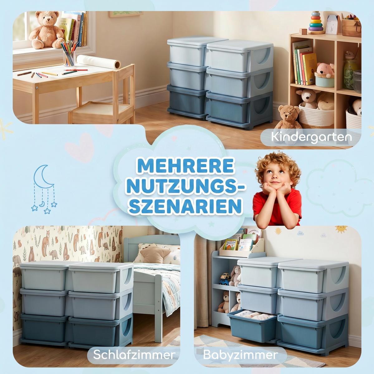 SPIELZEUGKISTE DE-09537 3 Schubladen mit Sitzfläche Blau - Blau, Kunststoff (37/75cm) - ComfortXL