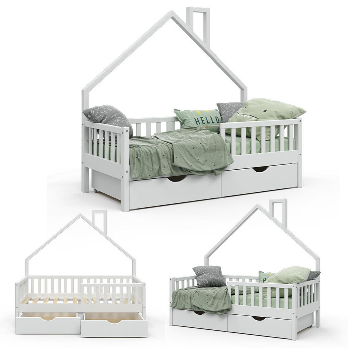 HAUSBETT "Noemi", Weiß, 80x160 cm mit 2 Schubladen - Weiß, Holz (80/160cm) - VitaliSpa