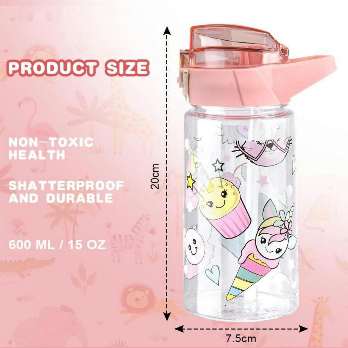 KINDER-TRINKFLASCHE mit Strohhalm 500 ml Rosa - Rosa, Kunststoff (19/19cm)