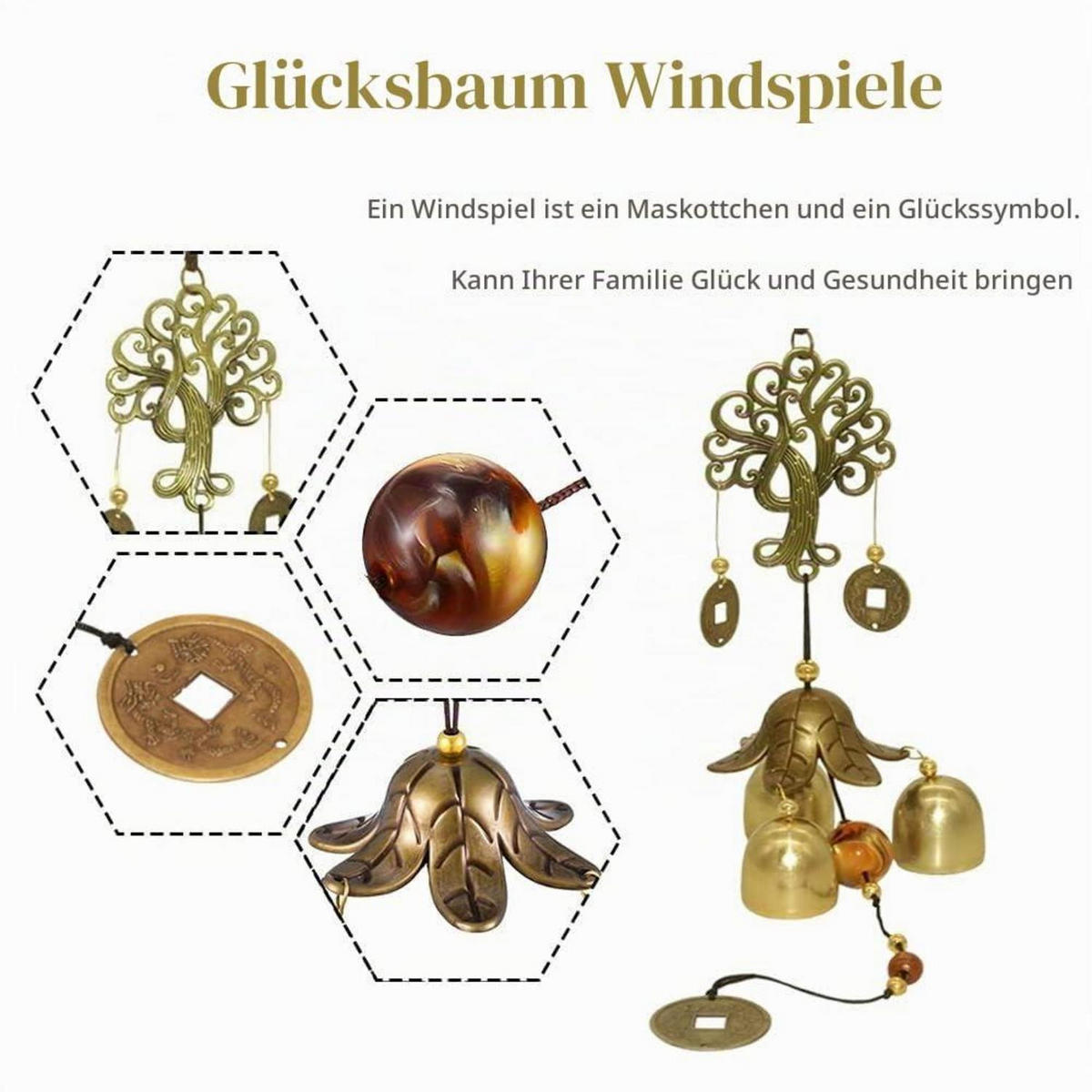 WINDSPIEL Glücksbaum Metall Gelb 49,5 cm - Bronzefarben, Metall (49.5/10/10cm)