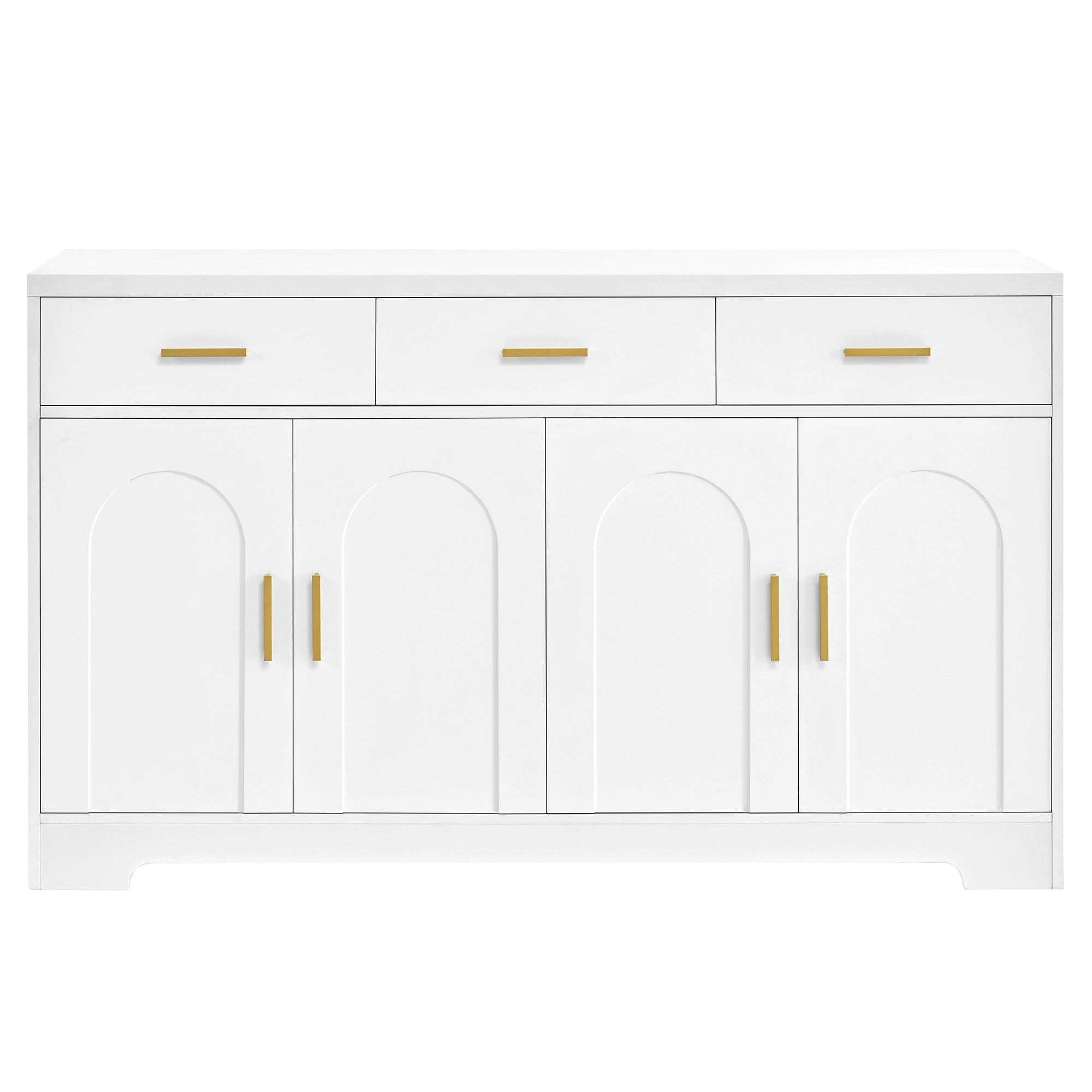 SIDEBOARD Weiß 4 Türen 3 Schubladen Gold Griffe MDF - Weiß, Holzwerkstoff (140/83/40cm) - FLIEKS