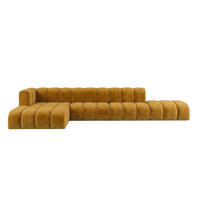 ECKSOFA Modulares In L-Form Mit Hocker, Velvet-Stoff Riviera, Senffarbe, Links, GRAND - Gelb, Holz (386/179cm) - Kaiser Möbel