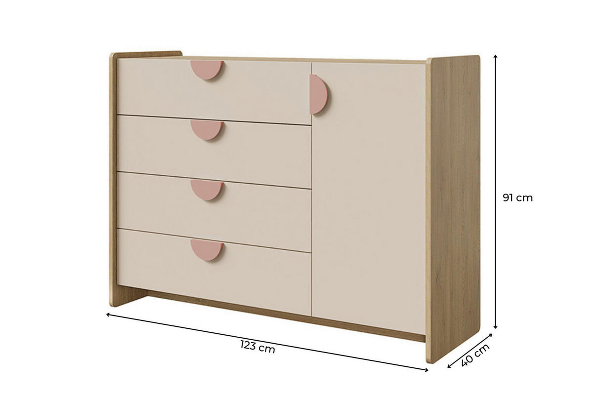 KINDERKOMMODE LEXO 09 123/91/40 cm in Eiche Cremona/Macadamia/Puderrosa - Eichefarben/Beige, Holzwerkstoff (123/91/40cm) - Deine Möbel 24