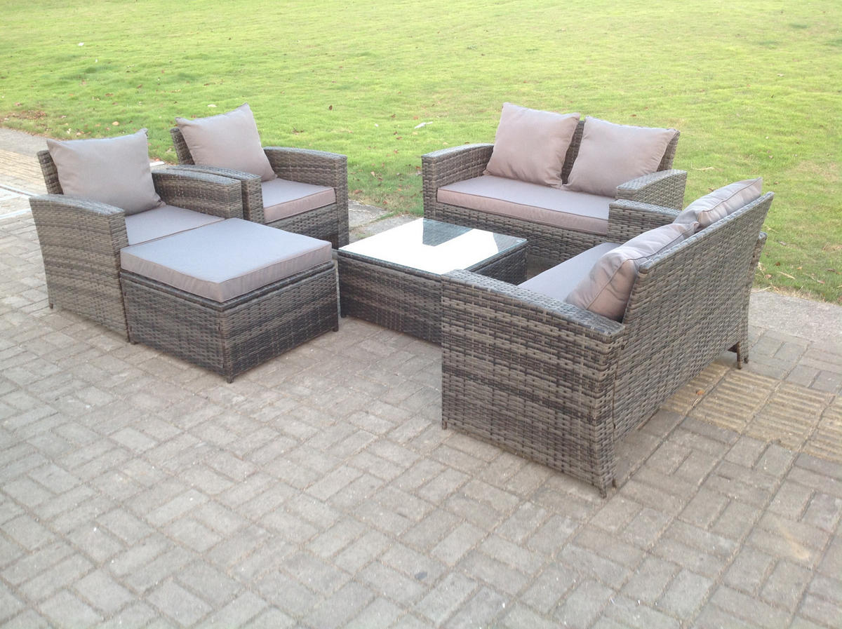 GARTENGARNITUR Polyrattan 7-Sitzer - Dunkelgrau, Metall - Fimous