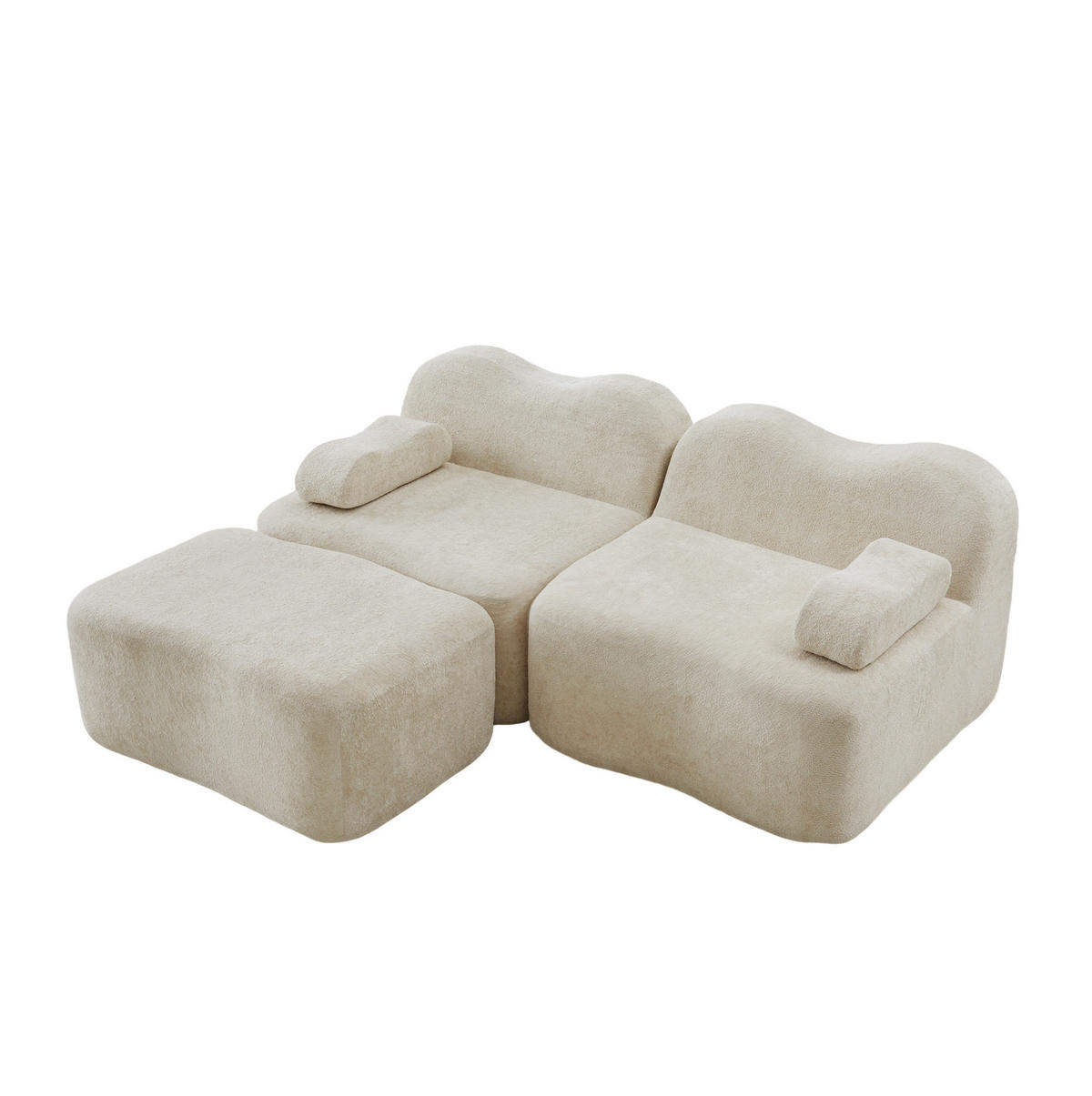 MODULARES Ecksofa ohne Montage mit Ottoman, Wellenform und Samtbezug, Beige - Beige, Textil (192/167cm) - Redom