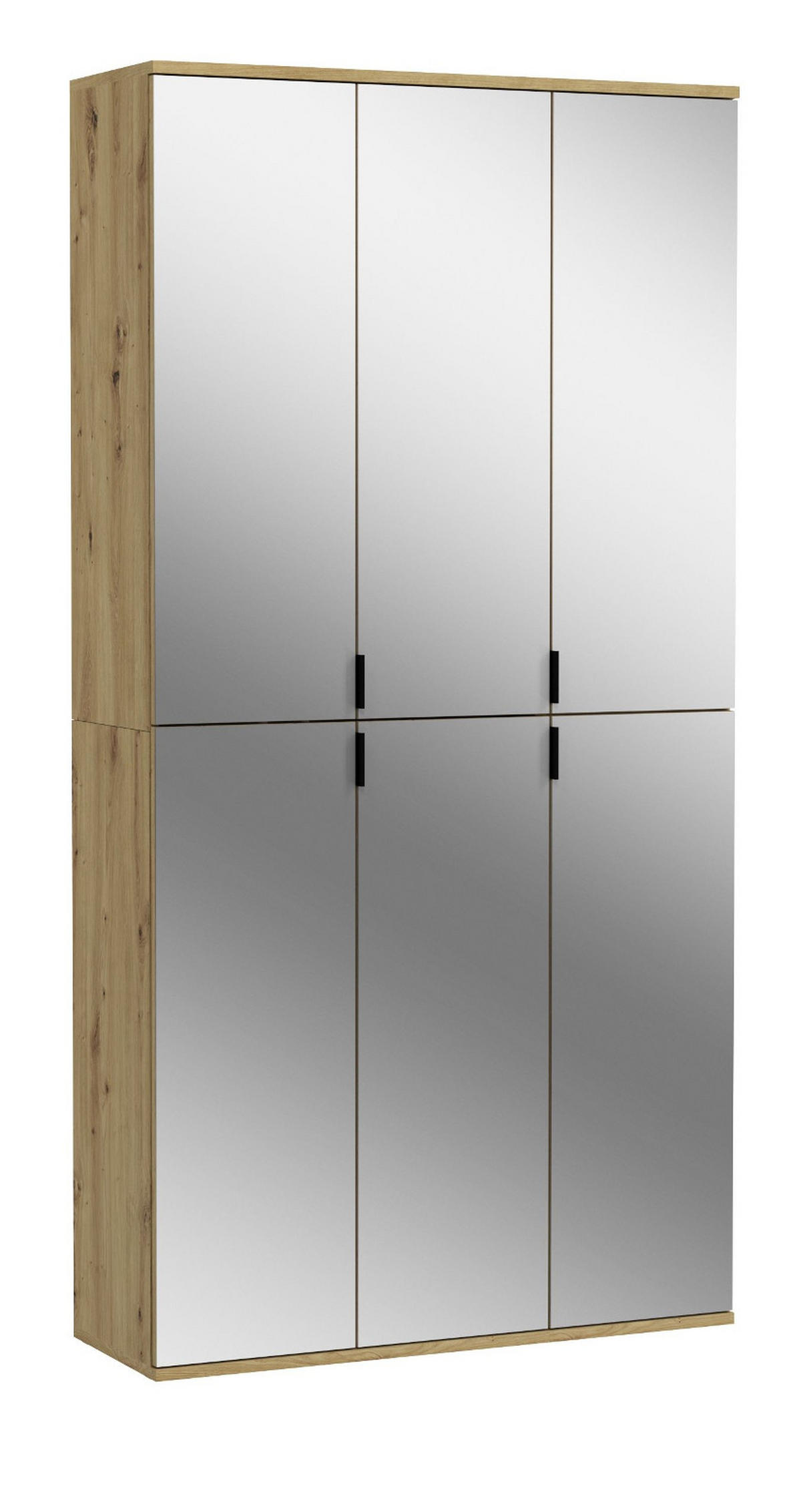 GARDEROBENSCHRANK Artisan Eiche 91 cm, Flurschrank 6-türig mit Spiegel - Chromfarben/Schwarz, Glas/Holzwerkstoff (91/193/34cm) - Inn.Furn