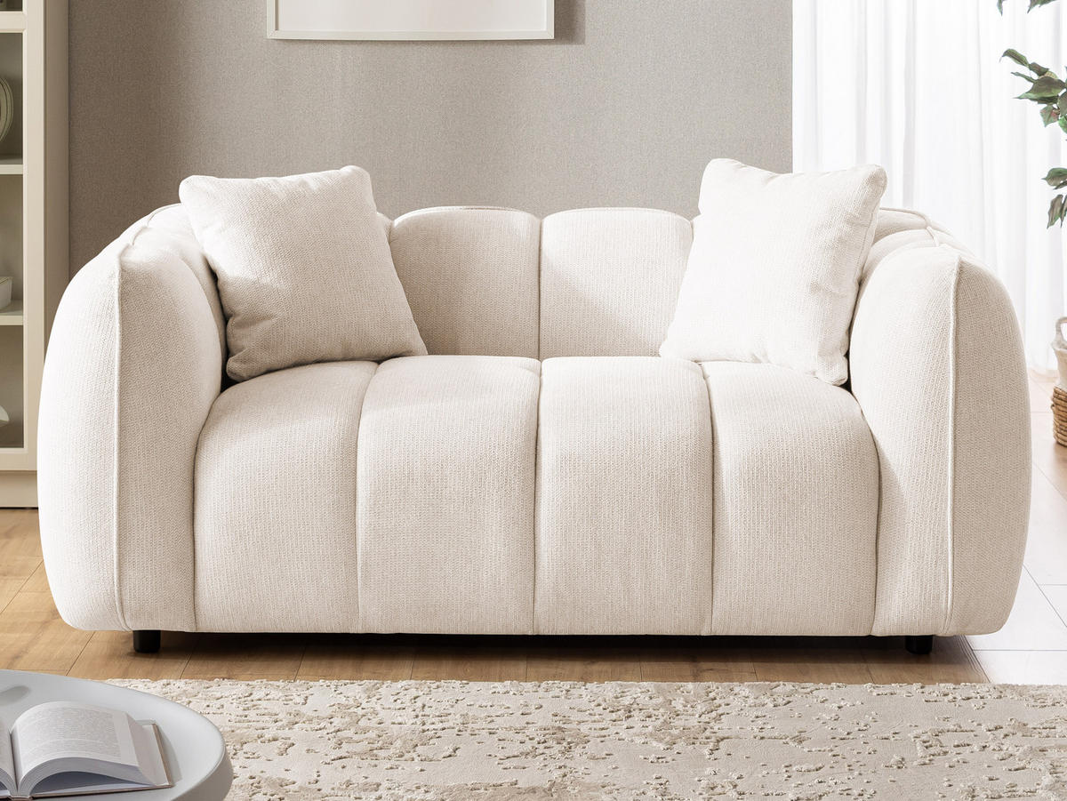 2-SITZER SOFA Nubira in tief gesteppter Bubble-Optik aus weichem Creme Strukturstoff im modernen Design - Creme/Schwarz, Holz/Kunststoff (172/69/89cm) - S-Style Möbel