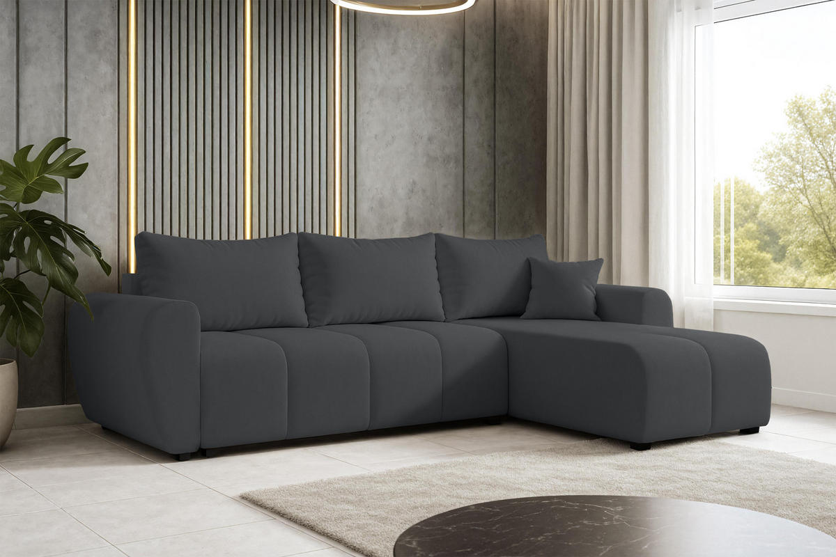 ECKSOFA L Form Malatya Dunkelgrau 246/145/82 cm stilvolle mit Schlaffunktion R - Dunkelgrau/Schwarz, Kunststoff/Textil (246/145cm) - AX Living