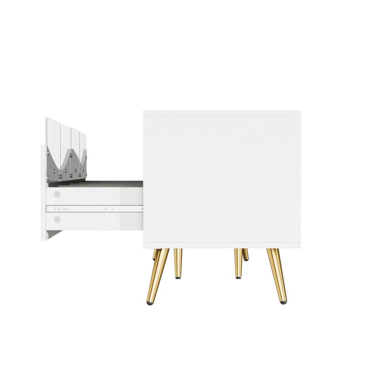 LOWBOARD 180/40/50 cm aus MDF mit LED-Beleuchtung, Glasfront und goldfarbenen Metallfüßen Weiß - Weiß, Holzwerkstoff (180/50/40cm) - Modenvie