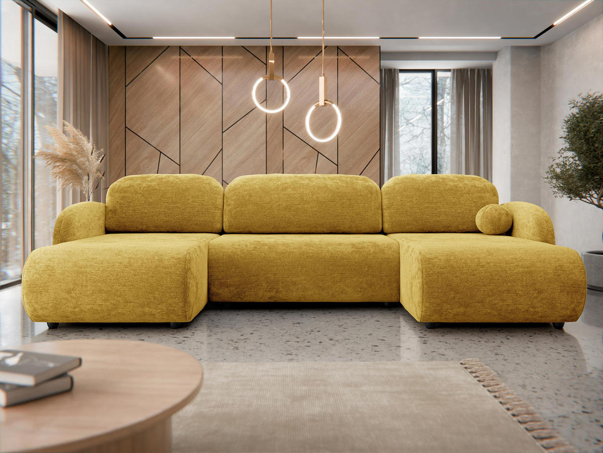 WOHNLANDSCHAFT Dream U - Schwarz/Rosa, Holz/Kunststoff (318/88/160cm) - MIRJAN24