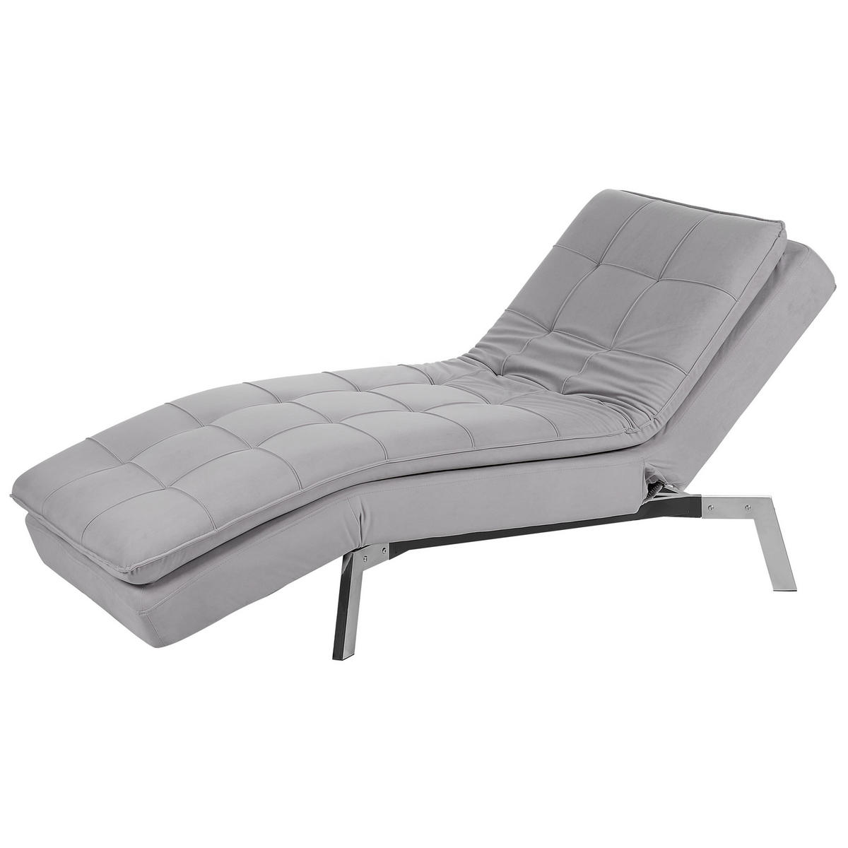 RELAXLIEGE Samtstoff hellgrau verstellbar Loiret - Silberfarben/Grau, Textil (179/93/76cm) - Beliani