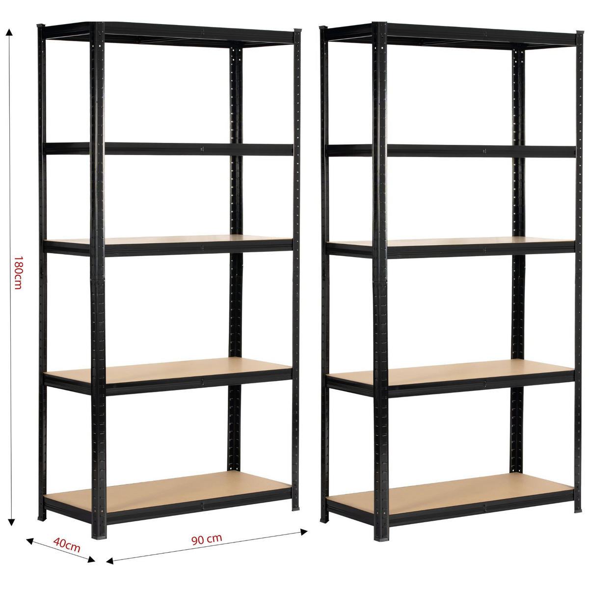 SCHWERLASTREGAL Schwarz 90x40x180 cm - Schwarz, Metall (90/180/40cm) - Akord