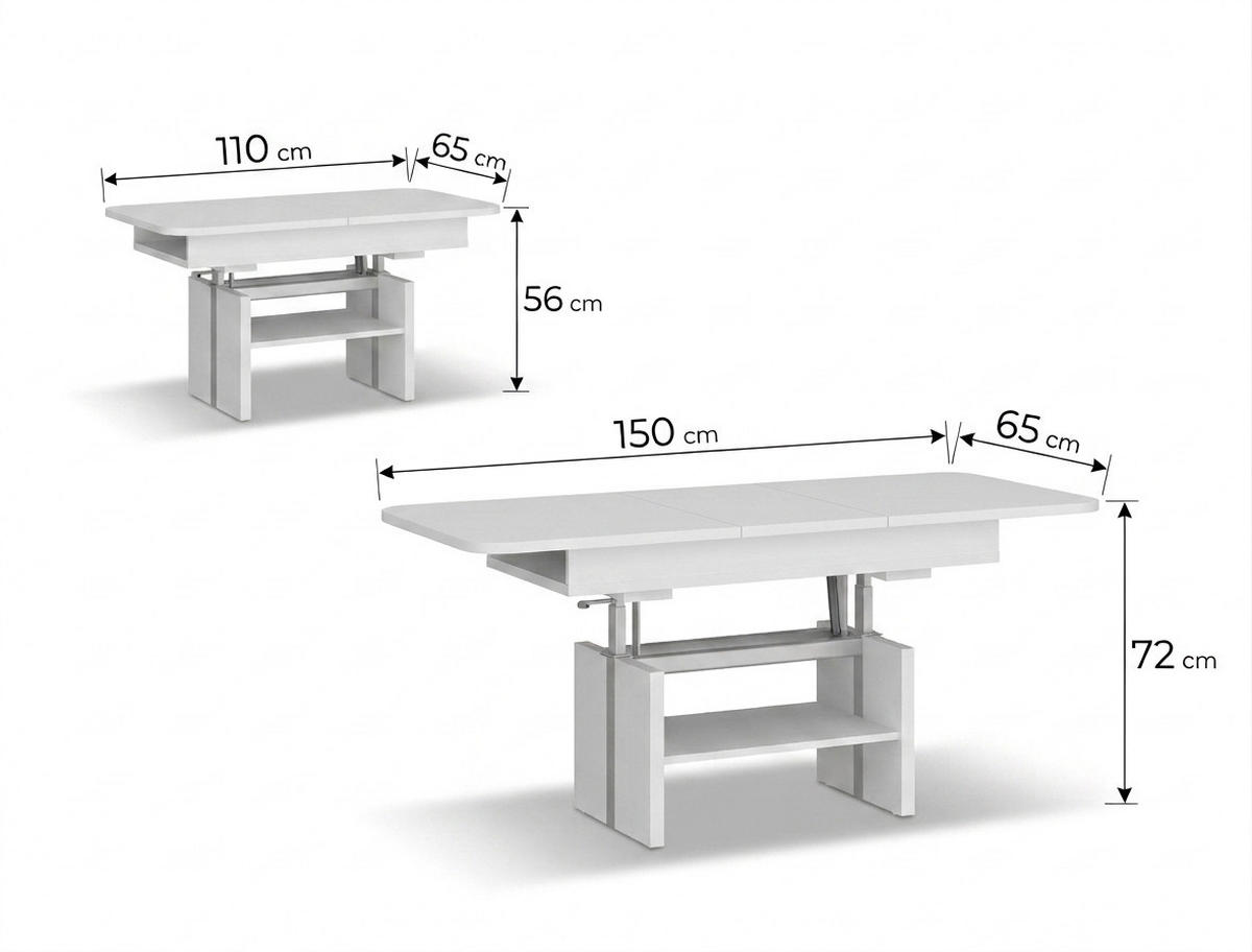 COUCHTISCH rechteckig ausziehbar höhenverstellbar Ablage 110/64/56 cm - Eichefarben, Holzwerkstoff (65/110/56cm) - designimpex