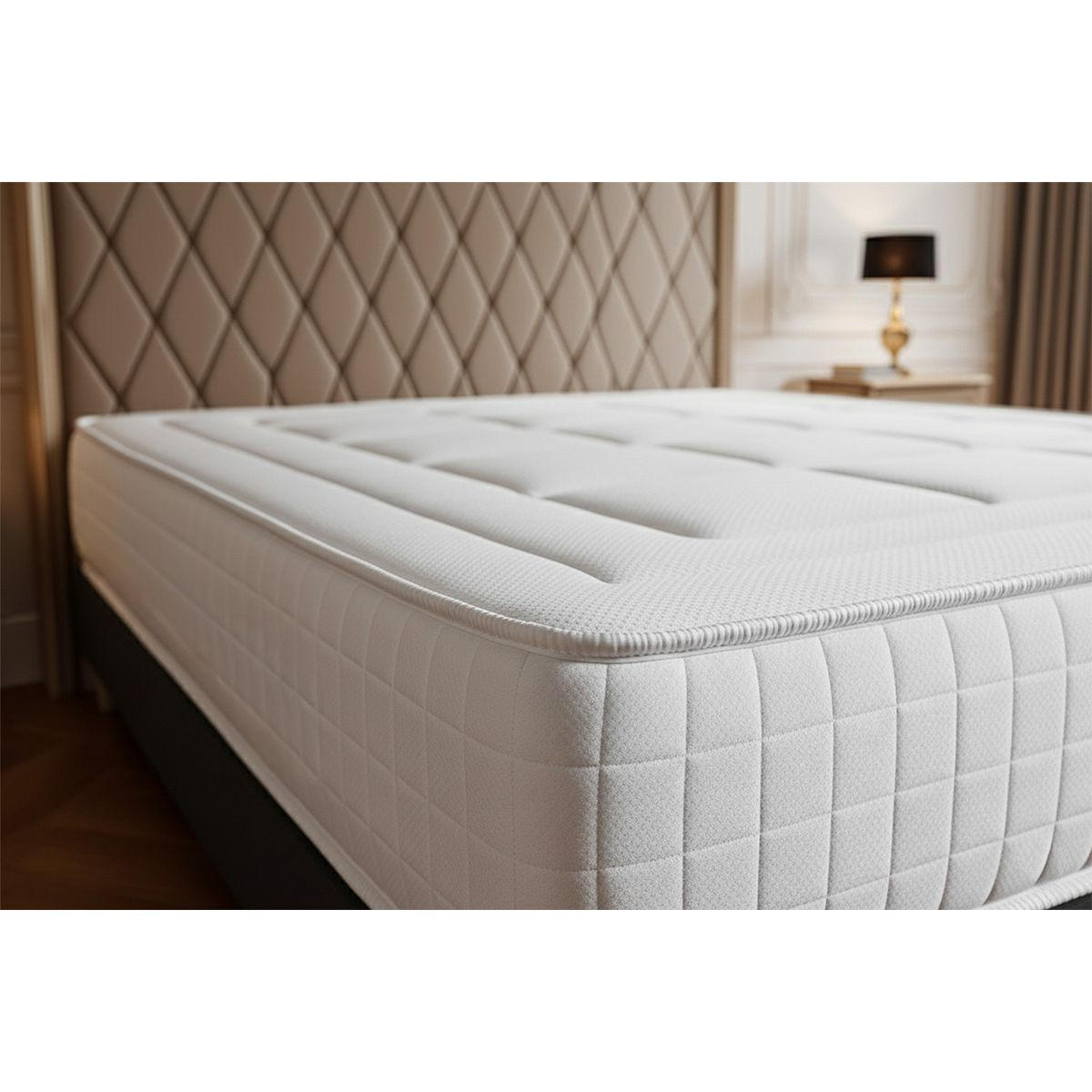BETT Balmoral Memory-Schaum 180 x 220 cm h3 - Kit Bettgestell Schwarz - Beige/Schwarz, Karton/Holz (180/220cm) - ROYAL PALACE BEDDING