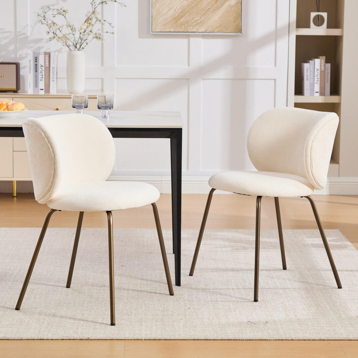ESSZIMMERSTUHL 2er-Set mit Chenille-Bezug Creme - Beige, Metall (46.5/80/52.1cm) - Meubliv