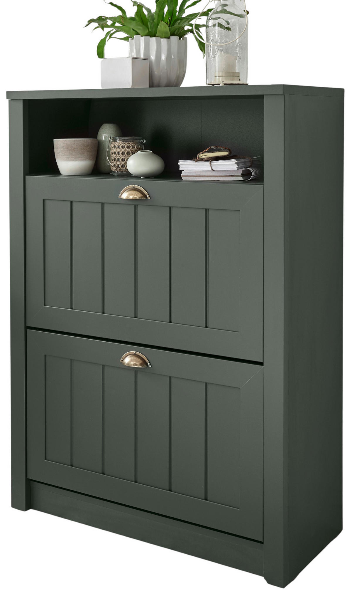 SCHUHSCHRANK grün, Landhausstil, Flur Schuhkipper 80 x 112 cm - Dunkelgrün/Goldfarben, Holzwerkstoff/Kunststoff (80/112/36cm) - Furn.Design