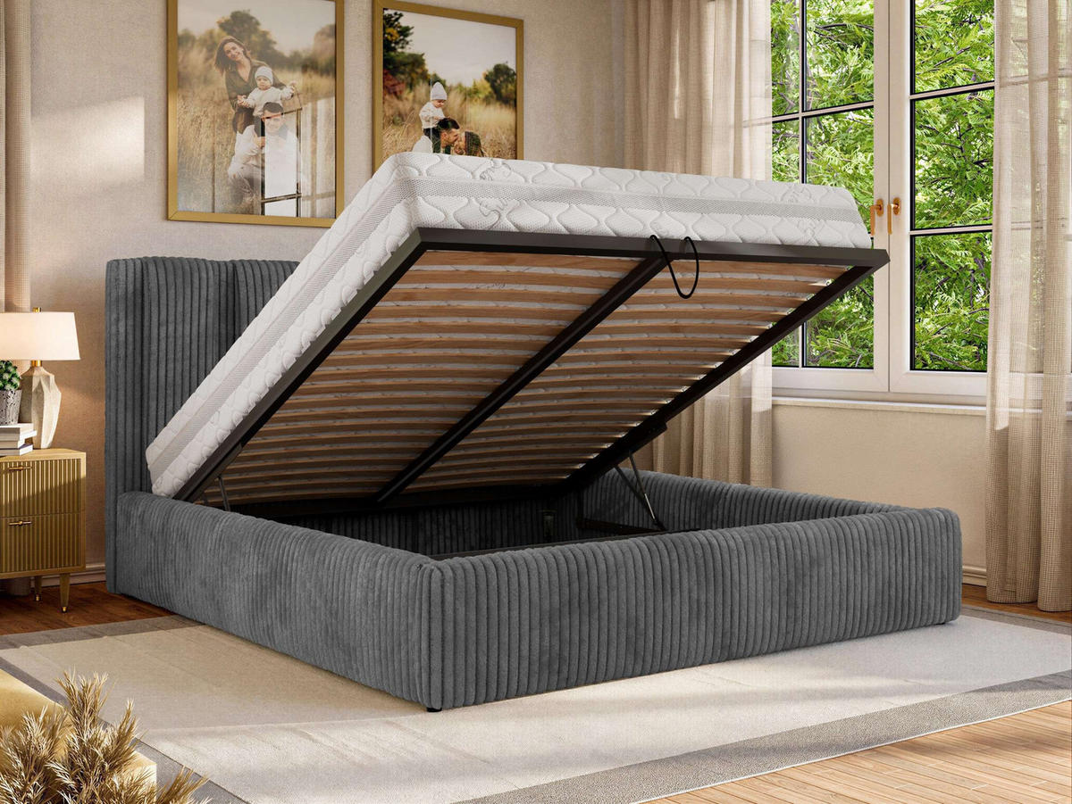 POLSTERBETT SAVINO CLASSIC 160/200 - Grau Cord - Schaum-Matratze - Grau, Textil (160/200cm) - MKS