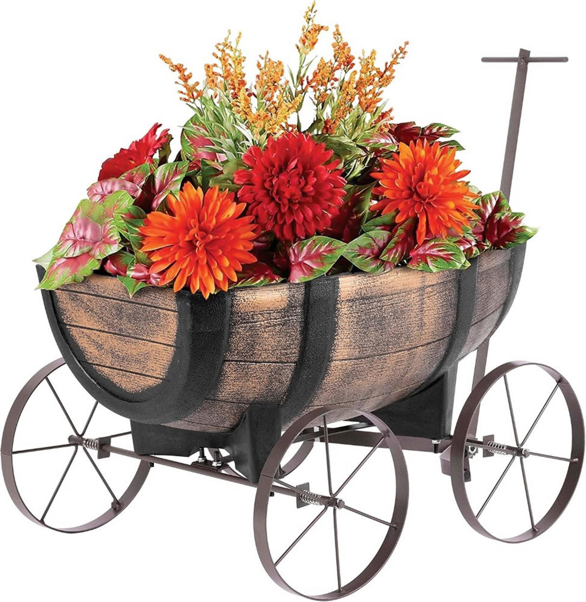 PFLANZWAGEN Whiskyfass Maße 41x29x19 cm in Holzoptik auf Rädern für Innen- & Außen, Gartendeko - Wildeiche, Kunststoff (41/19/29cm) - PROREGAL