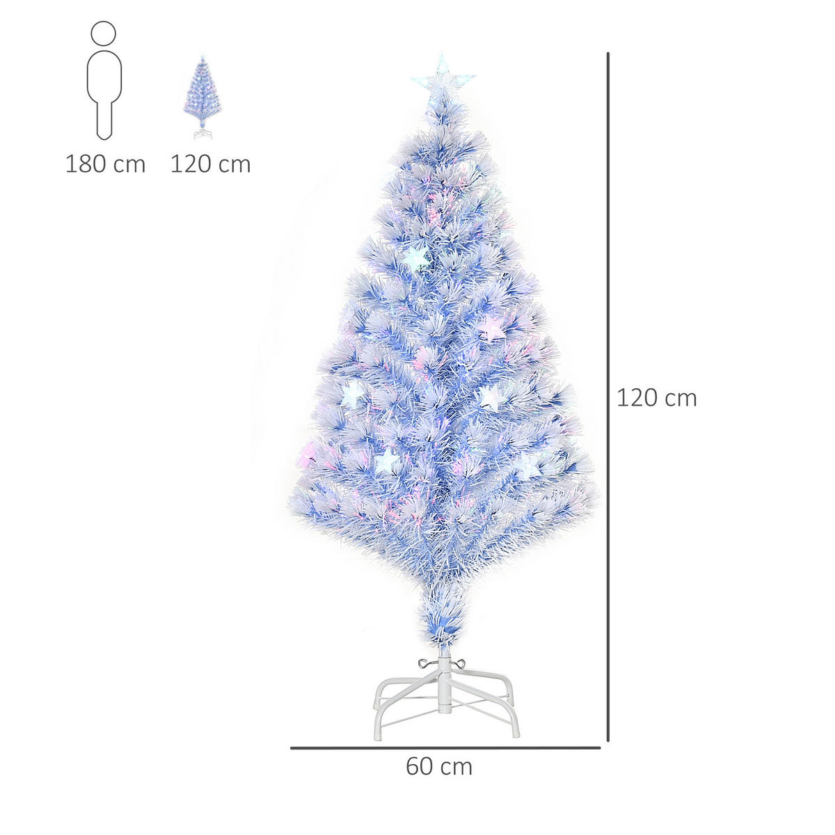 WEIHNACHTSBAUM, 120 cm, PVC, Metall, Weiß+Blau - Multicolor, Kunststoff (120cm) - HOMCOM