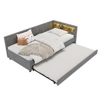 POLSTERBETT 90/200 cm Grau mit LED-Beleuchtung und USB- und Type-C-Anschlüssen - Grau, Textil (90/200cm) - Flora Grace
