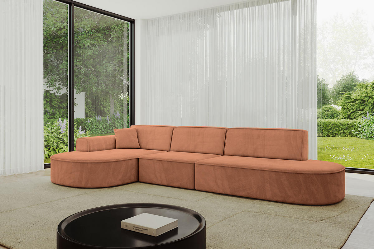 ECKSOFA Ottomane Links MARI-L2 - 328x171x79 cm Orange Velours - Schwarz/Orange, Holzwerkstoff/Kunststoff (328/171cm) - ALTDECOR