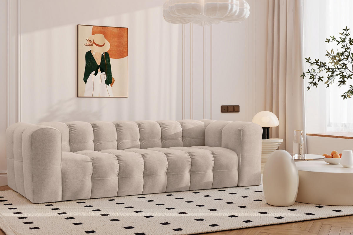 SOFA 4-Sitzer, Komfort, BALOO, stoff Schenille, Beige - Beige, Holz (250/75/106cm) - Kaiser Möbel
