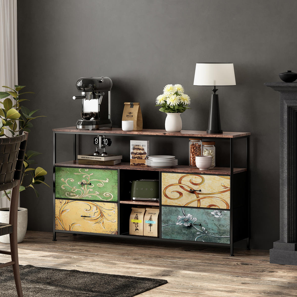 TV LOWBOARD 108x30x77 cm Metall Holz mehrfarbig - Naturfarben, Holz (108/76.8/29.8cm) - LEBENLANG