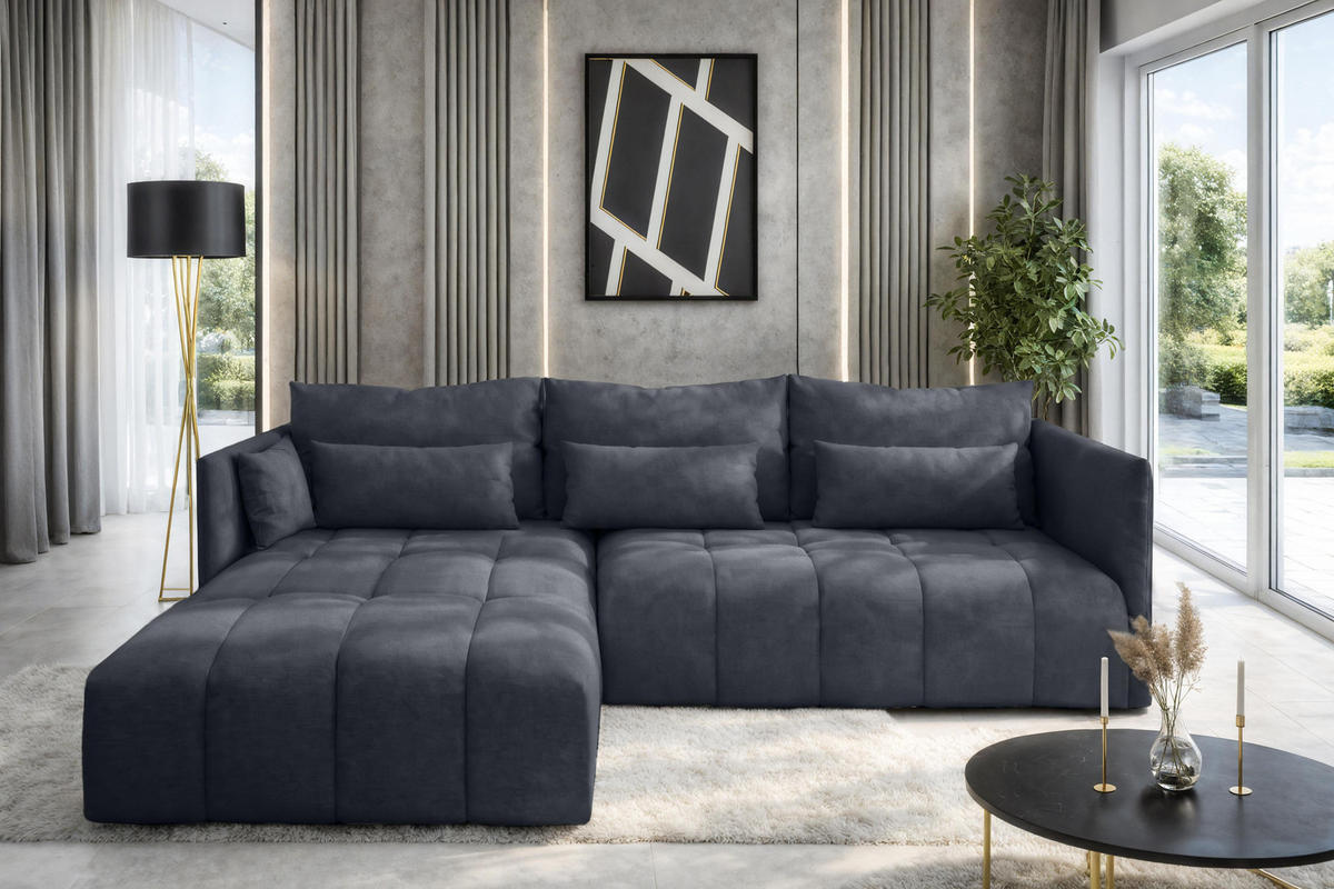 ECKSOFA L Form Cosmova Dunkelgrau 248/180/83 cm mit Schlaffunktion - Dunkelgrau/Schwarz, Kunststoff/Textil (248/180cm) - AX Living
