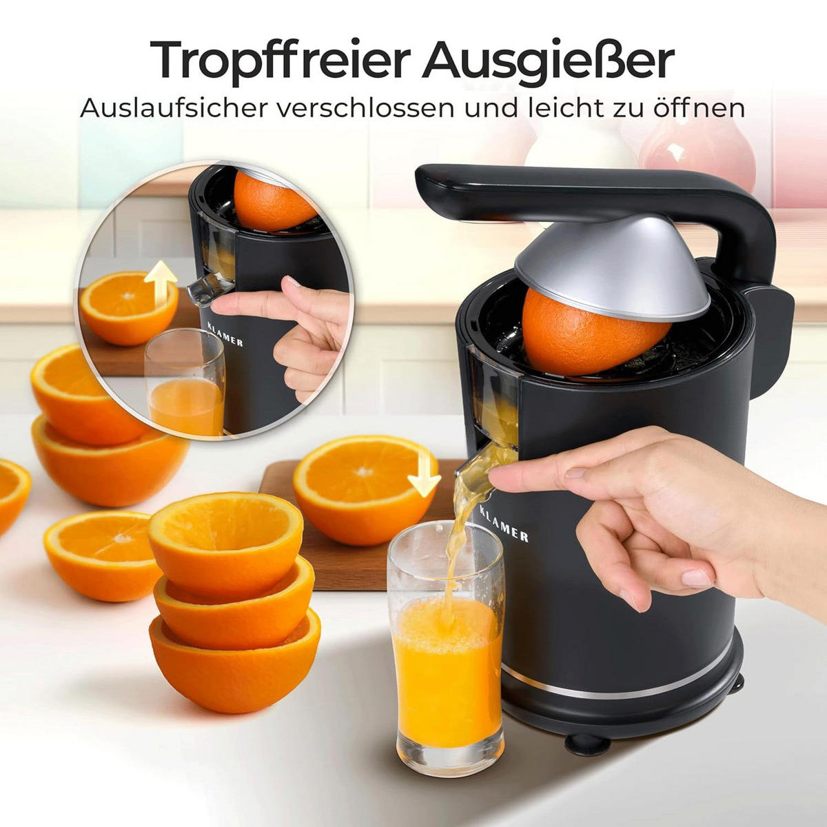 SAFTPRESSE Schwarz Zitruspresse - Schwarz, Kunststoff (15.5/29/25cm) - KLAMER