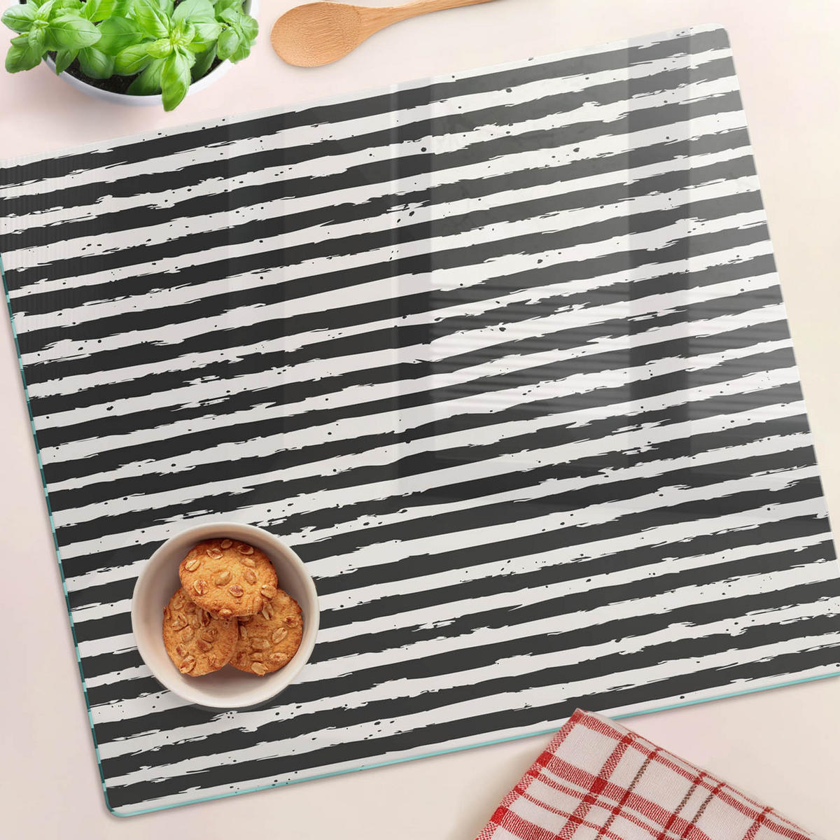 GLASPLATTE 60x52 cm Streifen - Schwarz, Glas (60/0.4/52cm) - TULUP