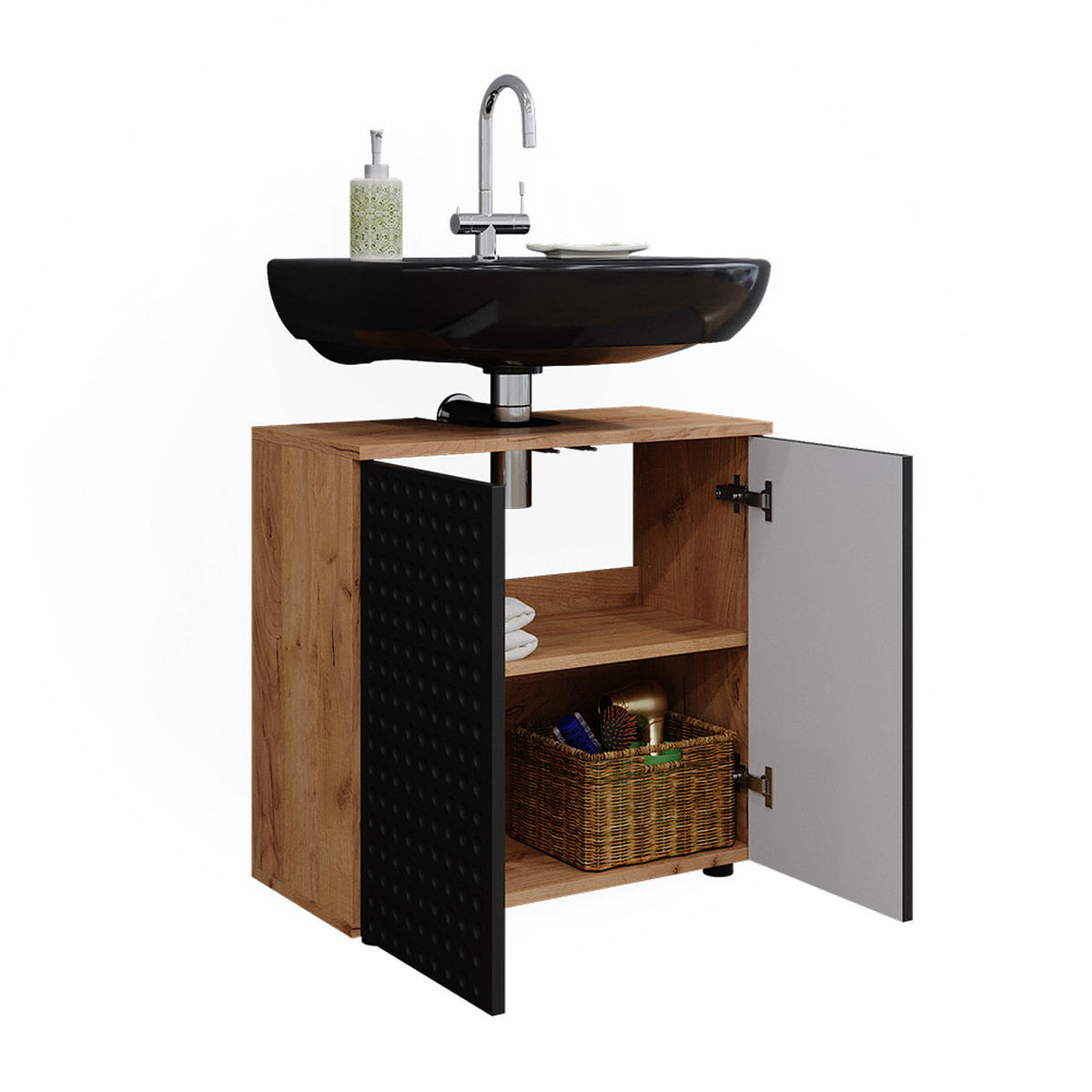 WASCHBECKENUNTERSCHRANK Irma Anthrazit gepunktet 60 x 59 cm - Anthrazit/Eiche Wotan, Holzwerkstoff (60/59/30cm) - Vicco