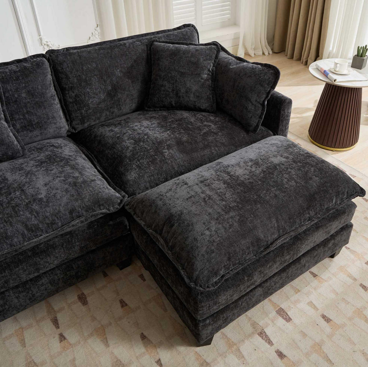 3-SITZER-SOFA aus Chenille in Schwarz mit modularem Design - Schwarz, Textil (75/84/289cm) - Modfu