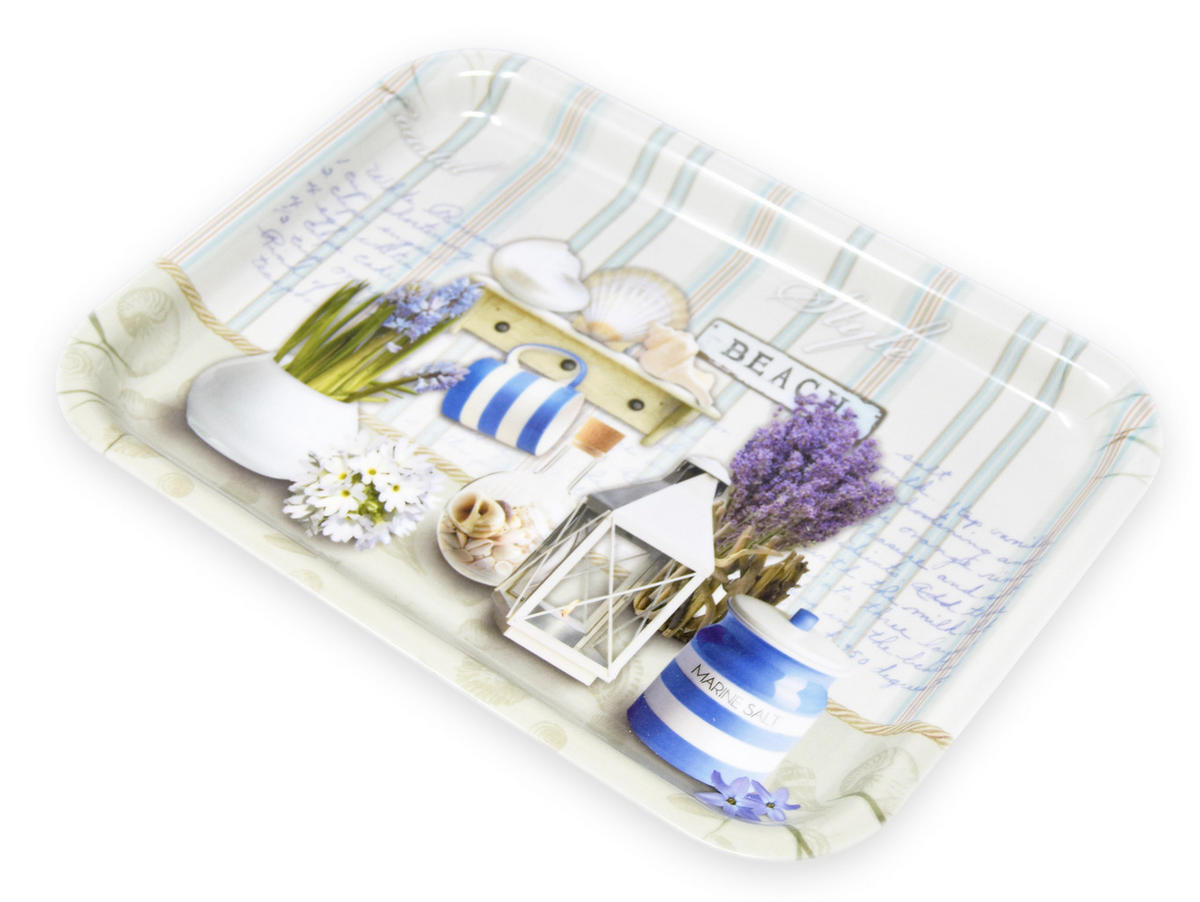 TABLETT Strandoase, rechteckige Melamin Serviertablett 31x23 cm - Blau, Kunststoff (23/2/31cm) - Lashuma