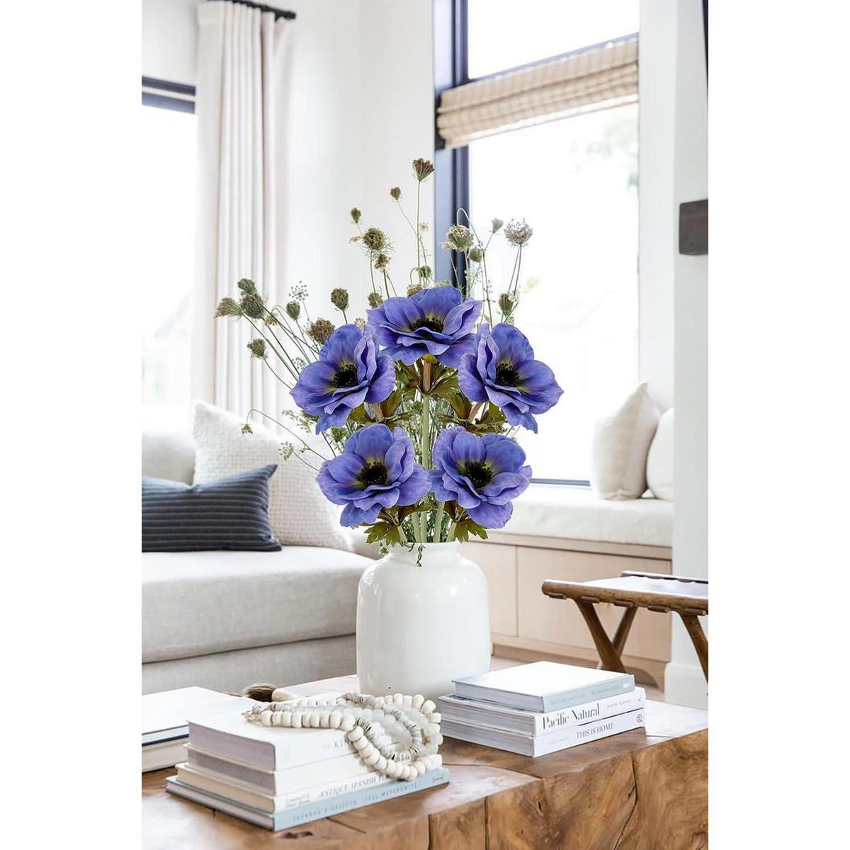 KUNSTBLUMEN 5er Set Anemonen Blau 53 cm - Blau, Kunststoff (53cm)