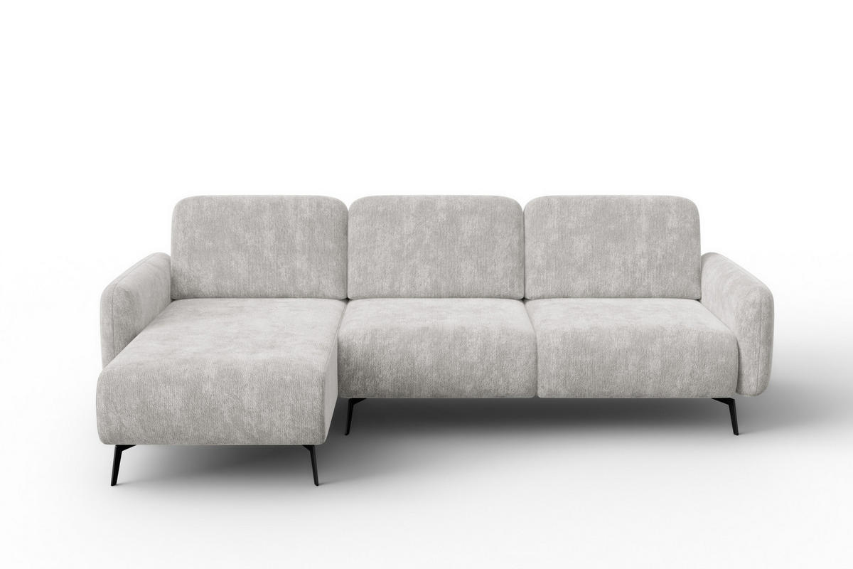 ECKSOFA FEBE 4-Sitzer LINKS, hellgrauer Chenille-Stoff - Hellgrau/Schwarz, Holz/Textil (264/157cm) - Wozimo